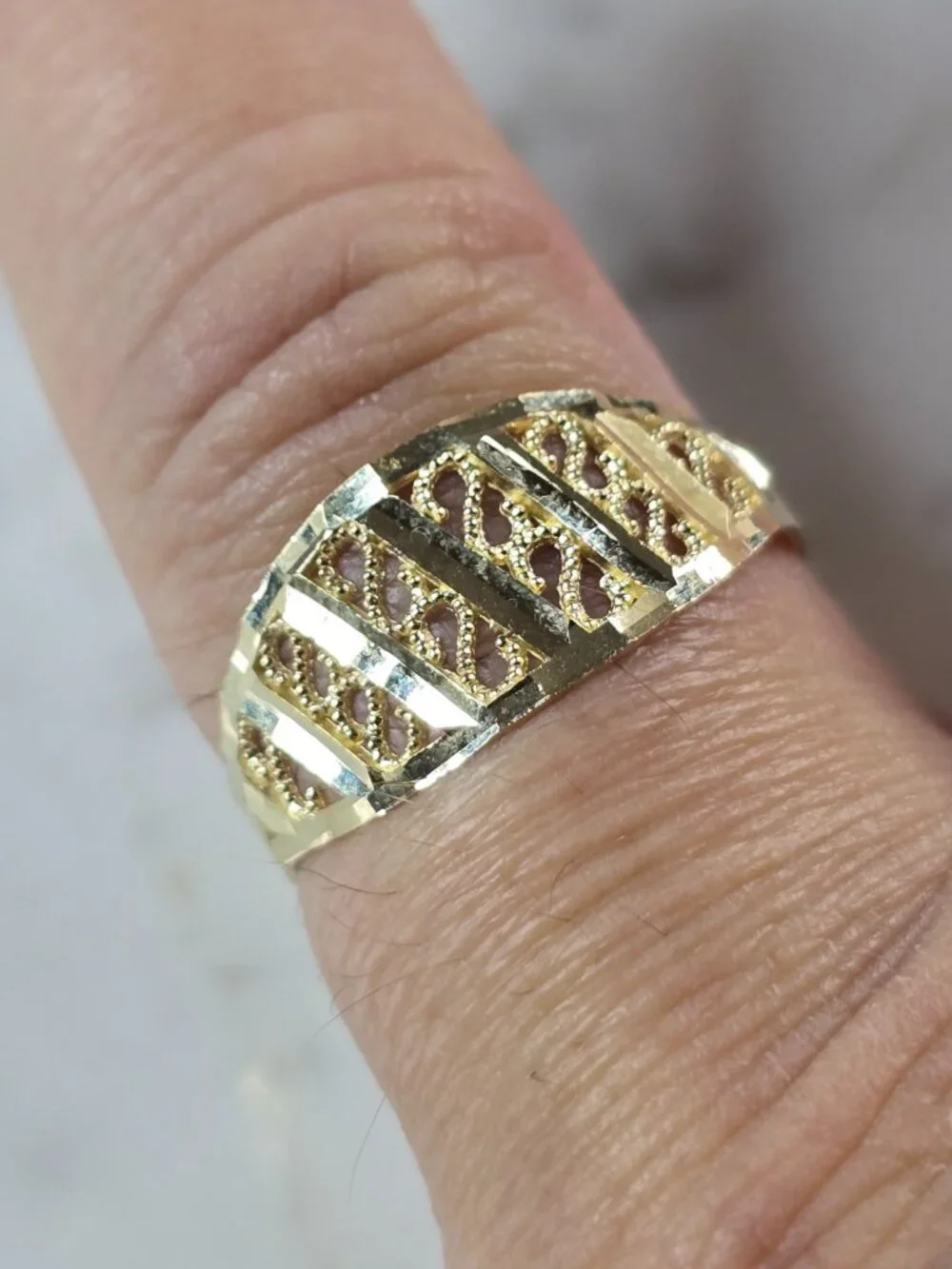 Womens 10K Yellow Gold Modernist Filigree Ring 1.3g E7938